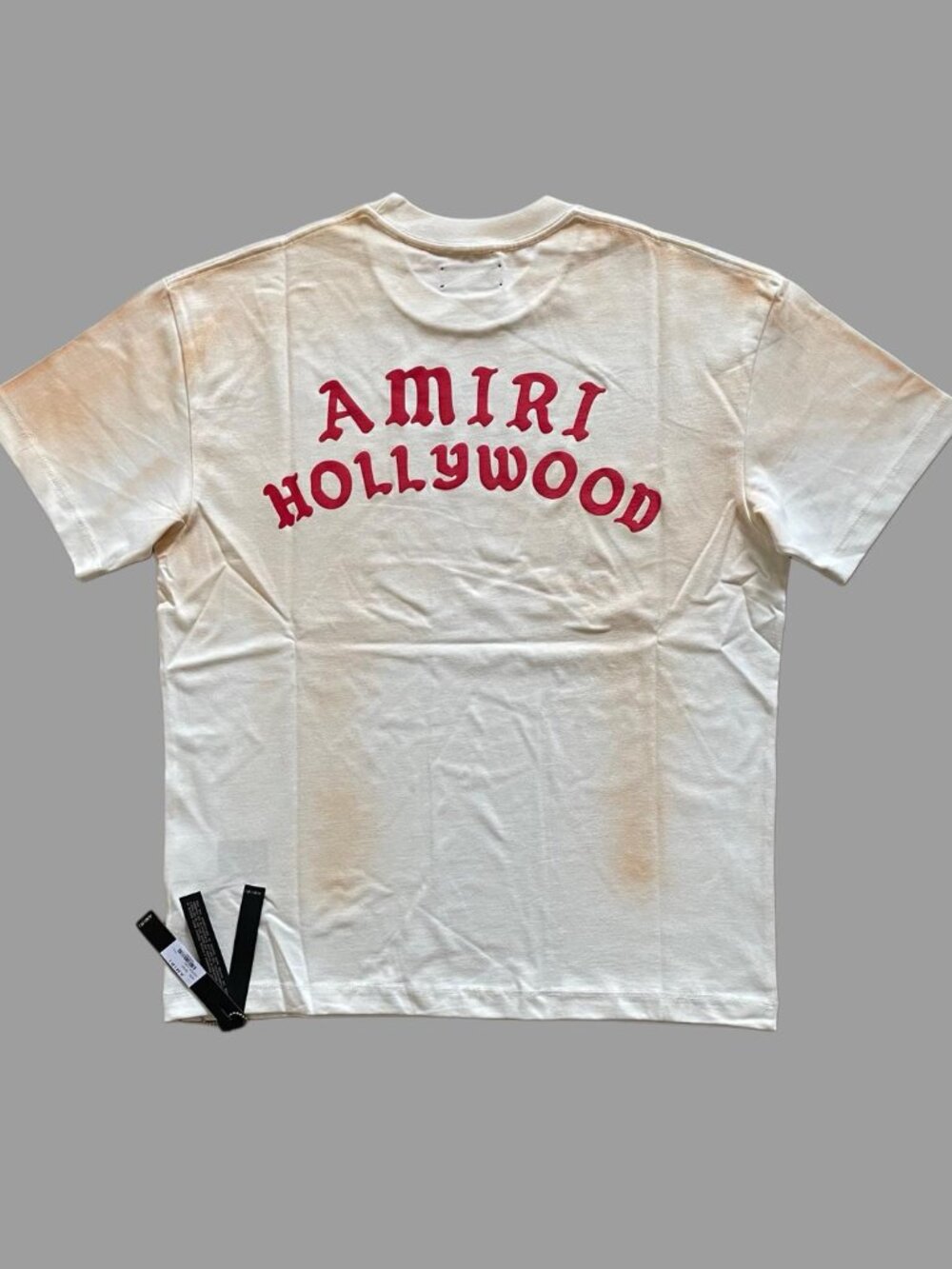 Amiri Hollywood Logo T-Shirt Distressed Dirty Effect Off-White Cotton Tee New XL